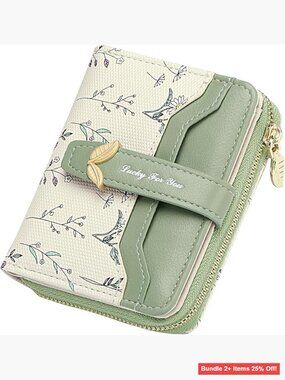 RFID Blocking Vegan Leather Bifold Wallet with ID Window Zipper Pocket